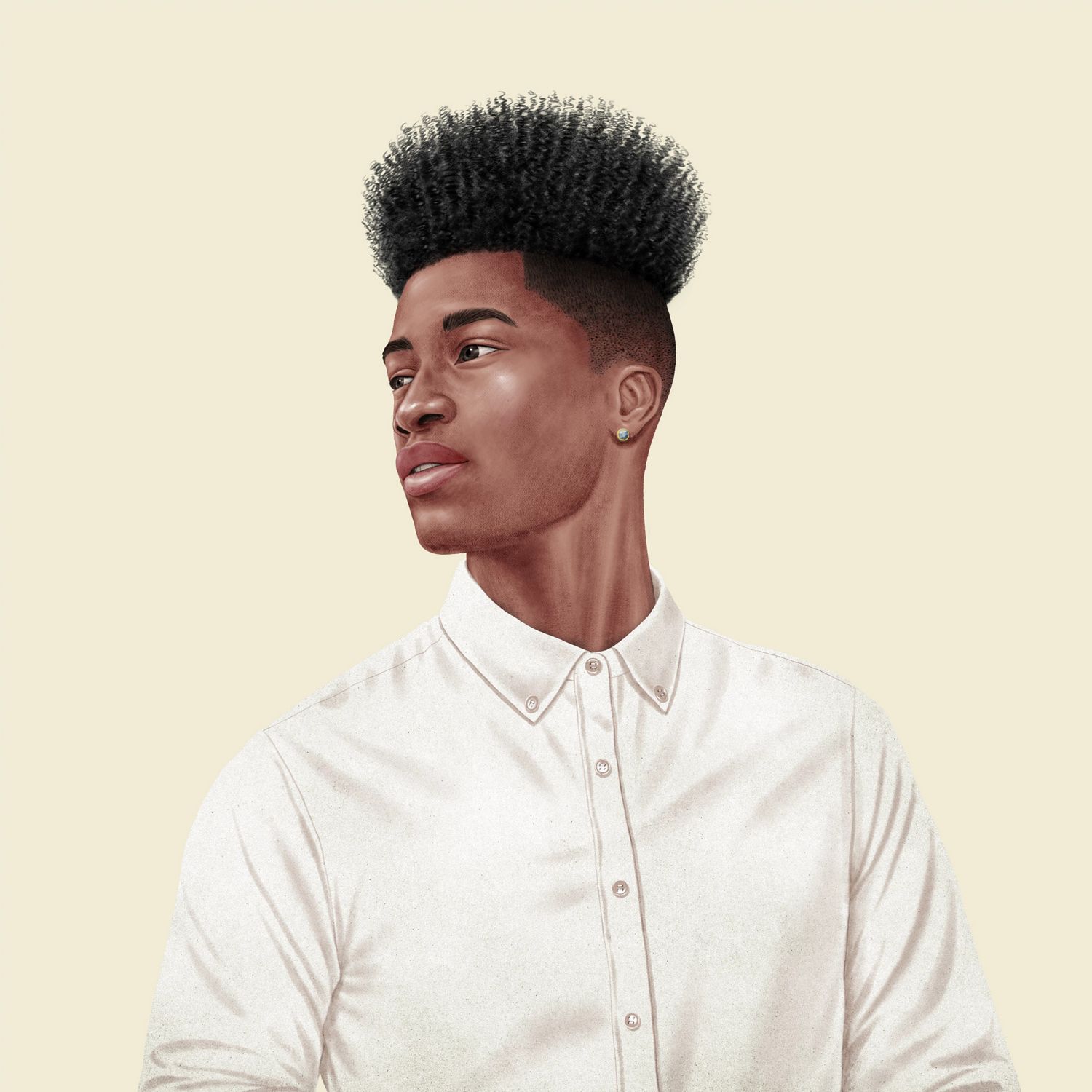 Illustration of a model with a 90's space buns inspired haircut